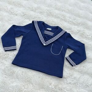 🧡2/3T Vintage JAKO 1970s boy or girl Navy Blue and white Kids Sailor Top